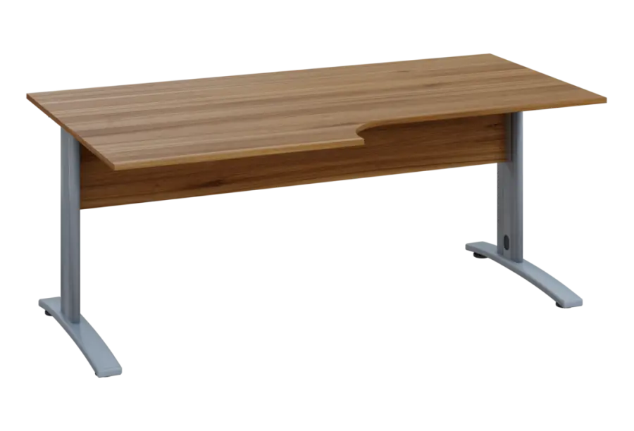 ERK 18 - 188 stůl kancelářský, rohový, levý, kovová podnož stříbrná, deska 18 mm, široký 1800 mm, ořech světlý